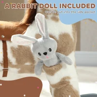 Qaba Rocking Horse, Kids Plush Horse Rocker with Rabbit Toy and Realistic Neigh for Toddlers 2–5 Years Old, Brown(m-7)