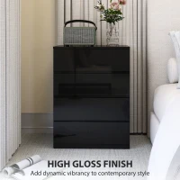 HOMCOM 4 Drawer Cabinet, High Gloss Drawer Chest for Bedroom, Chest of Drawers with Metal Runners and Groove Handles, Black(m-6)
