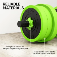 Soozier 44lbs 4-in-1 Adjustable Weight Dumbbell Set, Barbell, Kettlebell, Push Up Stand, Green(m-7)