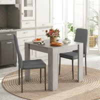 HOMCOM Dining Table Set for 2, Square Kitchen Table and Chairs, Dining Room Table and PU Leather Upholstered Chairs, Grey(m-1)