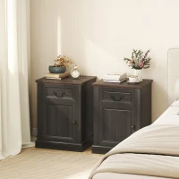 HOMCOM Side Table Set of 2, End Tables with Drawer and Cabinet, Nightstands for Small Spaces, Living Room, Black(m-1)