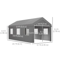 Outsunny 10' x 20' Carport, Heavy Duty Portable Garage with 6 Mesh Windows and 2Doors, Gey(m-3)