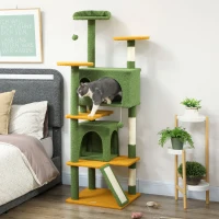 PawHut 63" Cat Tree, Multi-Level Cat Tower with Scratching Posts, Cat Condos, Bed, Platforms, Ramp, Toy Ball, Green(m-8)
