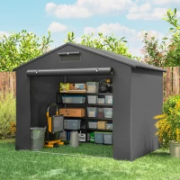 Outsunny 8' x 6' Portable Shed, Waterproof Bike Tent with Roll-up Zipper Door, Vent and Galvanised Metal Frame, Dark Grey(m-8)
