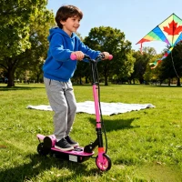 Soozier Foldable Electric Scooter for Kids Ages 6-14, with Seat and 2 Adjustable Heights, Max 6km Range & 12km/h, Pink(m-1)