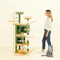 PawHut 63" Cat Tree, Multi-Level Cat Tower with Scratching Posts, Cat Condos, Bed, Platforms, Ramp, Toy Ball, Green(m-3)
