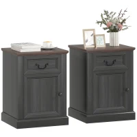 HOMCOM Side Table Set of 2, End Tables with Drawer and Cabinet, Nightstands for Small Spaces, Living Room, Black(m-11)