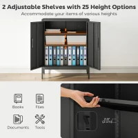HOMCOM Office Storage Cabinet with Lock, Filing Cabinet with Adjustable Shelves and Doors for Home Office, Garage, Black(m-4)