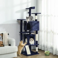 PawHut 63" Cat Tree, Multi-Level Cat Tower with Scratching Posts, Cat Condos, Bed, Platforms, Ramp, Toy Ball, Dark Blue(m-1)