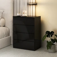 HOMCOM 4 Drawer Cabinet, High Gloss Drawer Chest for Bedroom, Chest of Drawers with Metal Runners and Groove Handles, Black(m-8)