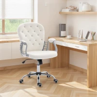 Vinsetto Office Chair, Computer Desk Chair with Adjustable Height and Tufted Back, Cream White(m-10)