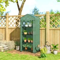 Outsunny Portable Greenhouse, Outdoor Hot House Plant Flower Greenhouse with 4 Tier Shelves, PE Cover, Green(m-10)