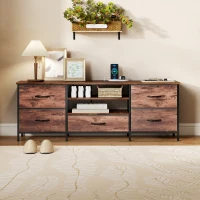 HOMCOM TV Stand for TVs up to 65 Inch, Industrial TV Console with Charging Station, 5 Drawers and Open Shelves, Rustic Brown(m-10)