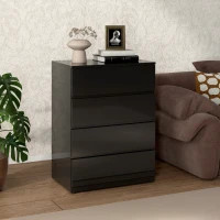 HOMCOM 4 Drawer Cabinet, High Gloss Drawer Chest for Bedroom, Chest of Drawers with Metal Runners and Groove Handles, Black(m-1)