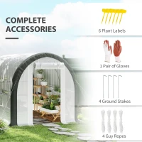 Outsunny 10'x6.6'x6.6' Upgraded Tunnel Greenhouse Green House with Mesh Door and Windows, 6 Plant Labels and Gloves, White(m-9)