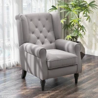 HOMCOM Mid-Century Modern Accent Chair, High Wingback Reading Chair, Button-Tufted Upholstered Fabric Armchair with Retro Wood Legs for Apartment, Living Room, Bedroom, Gray(m-10)
