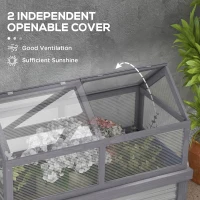 Outsunny Raised Garden Flower Bed Kit with Greenhouse, Wooden Cold Frame Planter, 48" x 24" x 32", Grey(m-7)