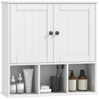 HOMCOM Farmhouse Bathroom Wall Cabinet, Wall Mounted Medicine Cabinet with Adjustable Shelf, Open Compartments, White(m-11)