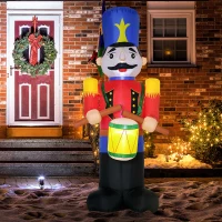 HOMCOM 8ft Christmas Inflatables Outdoor Decorations Nutcracker Toy Soldier with Drum, Blow-Up Yard Christmas Decor with LED Lights Display(m-2)
