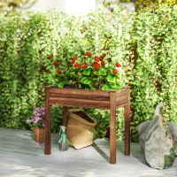 Outsunny 34" x 18" x 30" Wooden Patio Raised Garden Bed Planter, Elevated Planter Box with Legs, Carbonized(m-8)