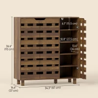 HOMCOM Shoe Cabinet, 20 Pair Shoe Storage Cabinet with Hollowed-Out Doors, Distressed Brown(m-3)