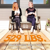 Outsunny 2-Person Outdoor Glider Bench, Patio Glider Loveseat Chair with Powder Coated Steel Frame，2 Seats Porch Rocking Glider for Backyard, Lawn, Garden and Porch, Beige(m-7)