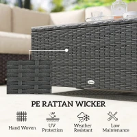 Outsunny PE Wicker Outdoor Coffee Table with Glass Top Garden Patio Table, Dark Grey(m-4)