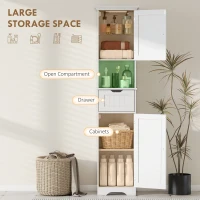 HOMCOM 67" Tall Bathroom Storage Cabinet, Narrow Bathroom Cabinet with LED Light, Adjustable Shelf, Open Compartment, Drawer(m-5)