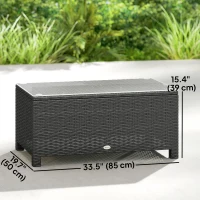 Outsunny PE Wicker Outdoor Coffee Table with Glass Top Garden Patio Table, Dark Grey(m-3)