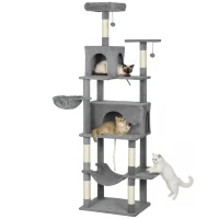 PawHut Multi-Level Cat Tower, 80" Tall Cat Tree, with 2 Condos, 2 Hammocks, 6 Sisal Scratching Posts, Dark Gray(m-11)