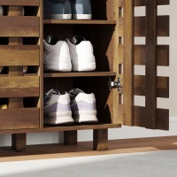 HOMCOM Shoe Cabinet, 20 Pair Shoe Storage Cabinet with Hollowed-Out Doors, Distressed Brown(m-10)