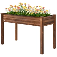 Outsunny 48" x 22" x 30" Wooden Patio Raised Garden Bed Planter, Elevated Planter Box with Legs, Carbonized(m-2)
