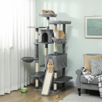 PawHut 69" Cat Tree, Multi-Level Cat Tower with 2 Condos and 3 Hammocks, 8 Scratching Posts, for Multiple Cats, Dark Gray(m-10)