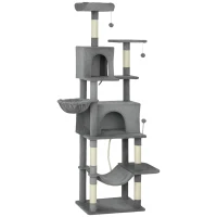PawHut Multi-Level Cat Tower, 80" Tall Cat Tree, with 2 Condos, 2 Hammocks, 6 Sisal Scratching Posts, Dark Gray(m-1)