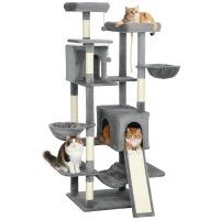 PawHut 69" Cat Tree, Multi-Level Cat Tower with 2 Condos and 3 Hammocks, 8 Scratching Posts, for Multiple Cats, Dark Gray(m-11)