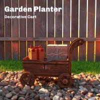 Outsunny Wagon Flower Planter Cart with Wheels, Garden Wagon with Handle for Outdoor Patio Yard, Carbonized(m-9)