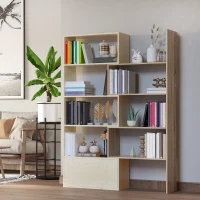 HOMCOM 4-Tier Corner Bookcase, Rotating Storage Display Shelf, Multifunction Tall Bookshelf, Space Saving Room Divider for Home Office, White Oak(m-8)