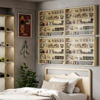 HOMCOM 5-Tier Display Cabinet, Wall-Mounted Display Case with 2 Glass Doors and Adjustable Shelves, Oak(m-2)