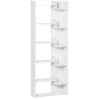 HOMCOM 6-Tier Tall Bookcase, Modern Storage Bookshelf, Display Shelves, Floor Standing Shelving, Display Rack for Living Room, Home Office, White(m-2)