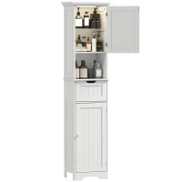 HOMCOM 67" Tall Bathroom Storage Cabinet, Narrow Bathroom Cabinet with LED Light, Adjustable Shelf, Open Compartment, Drawer(m-11)