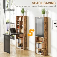 HOMCOM Fold-out Convertible Home Office Desk, Computer Desk with Blackboard and Side Shelf, Rustic Brown(m-4)