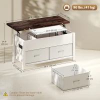 HOMCOM Lift Top Coffee Table, Center Table with 3 Hidden Compartments, 2 Fabric Drawers, Expandable Top and Charging Station(m-3)
