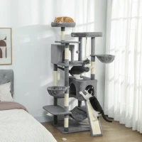 PawHut 69" Cat Tree, Multi-Level Cat Tower with 2 Condos and 3 Hammocks, 8 Scratching Posts, for Multiple Cats, Dark Gray(m-2)