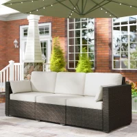 Outsunny 3-Seater Outdoor Sofa with Cushions, PE Rattan Conversation Patio Couch with Pillows for Garden, Poolside, Cream White(m-1)