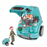 Qaba Mechanic Kids Truck Engine Toy Set, Car Service Play Set, Teal(m-11)