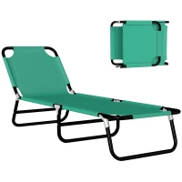 Outsunny Outdoor Folding Lounge Chair, Steel Tanning Chair with Reclining Back, Breathable Mesh for Beach, Yard, Patio, Green(m-2)