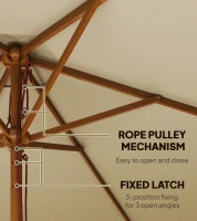 Outsunny 8FT Wood Market Umbrella Patio Umbrella Round Garden Parasol Canopy with Bamboo Ribs and Top Vent, Cream White(m-7)