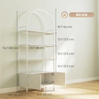 HOMCOM 4-Tier Arched Shelving Unit with Cabinet, Bookshelf for Living Room, Office, 31.5" x 11.8" x 73.6", White(m-3)