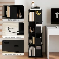 HOMCOM 360° Rotating Bookcase, 4 Tier Bookshelf with 16 Cubbies for Small Space, Living Room, Bedroom, Study, Black Wood Grain(m-6)