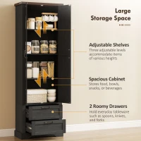 HOMCOM 71" Tall Kitchen Pantry Cabinet, Farmhouse Kitchen Storage Cabinet with Soft-Close Drawer and Adjustable Shelves, Black(m-4)